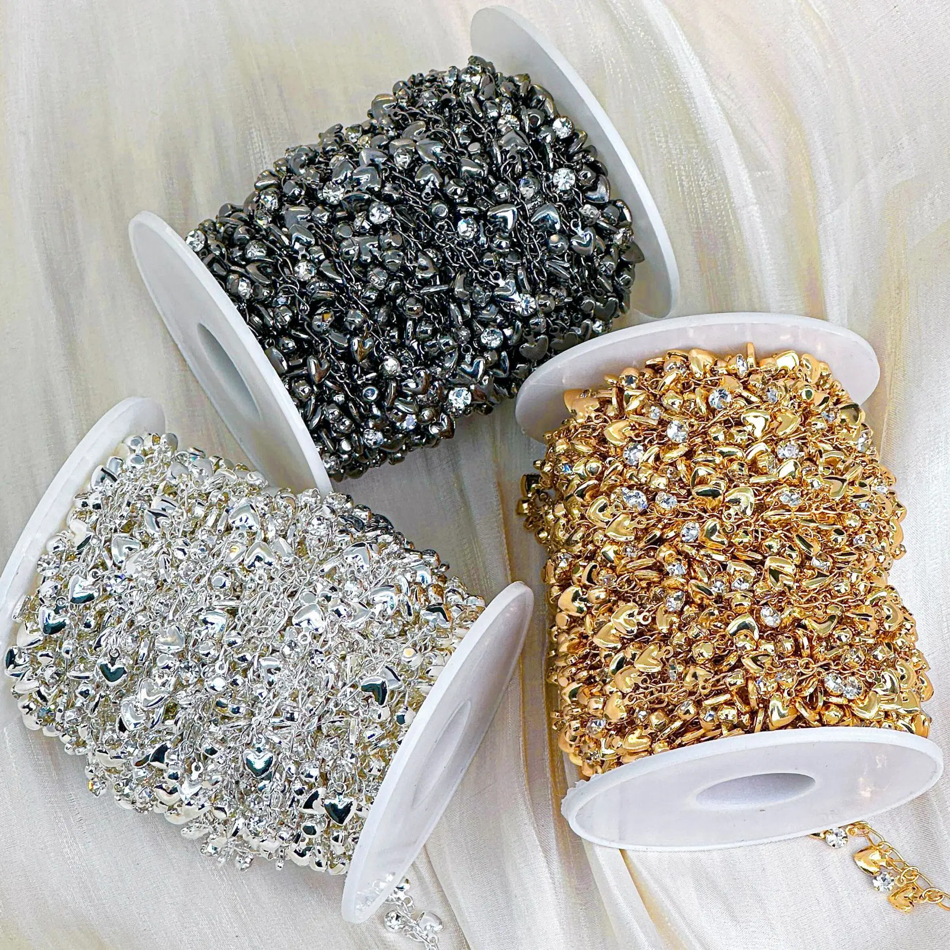 0.5/1M Love Heart Zircon Rhinestone Tassel Copper Chain for DIY Jewelry Bracelet Necklace Decoration Handmade Accessories - view 5