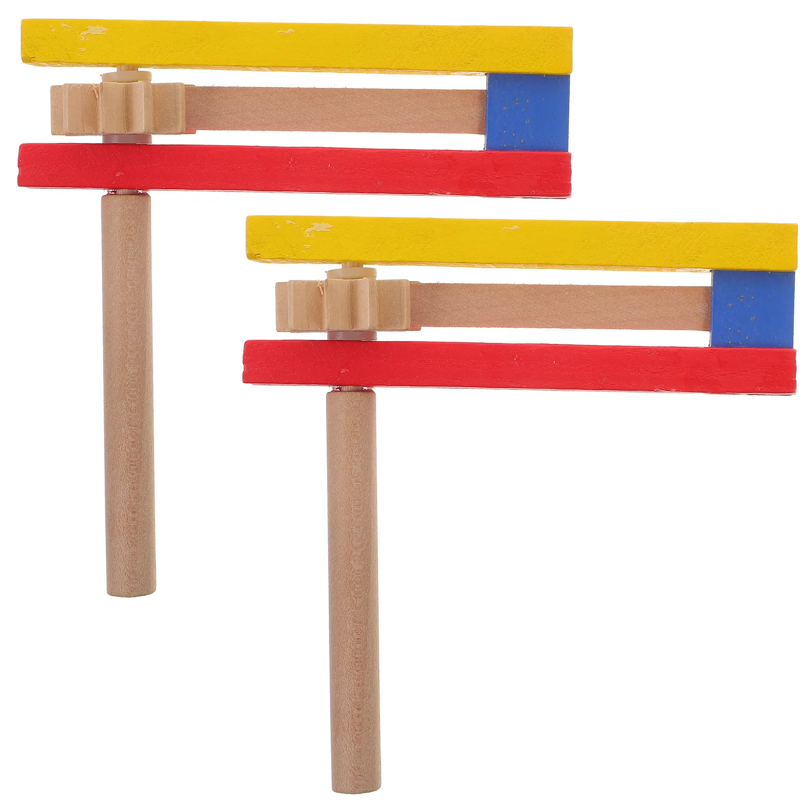 2Pcs Kids Percussion Instrument Wooden Castanet Long Handle Self-Rotating Clapper Educational Musical Tool for Kindergarten