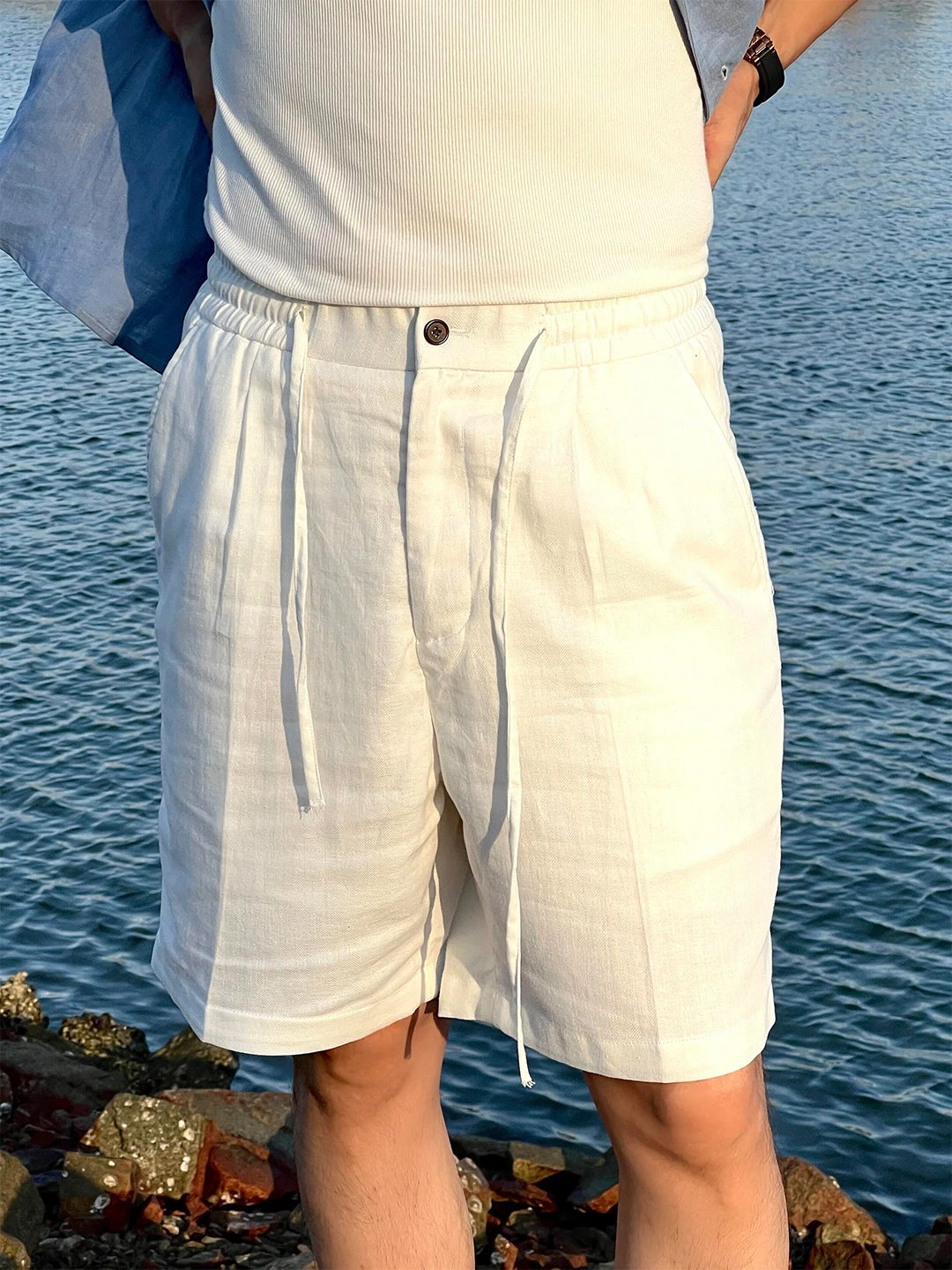 

Lightweight Breathable Qui Dry Linen Men's orts Five-Quarter Length Summer Casual Pants Loose Fit Straight Leg Jeans