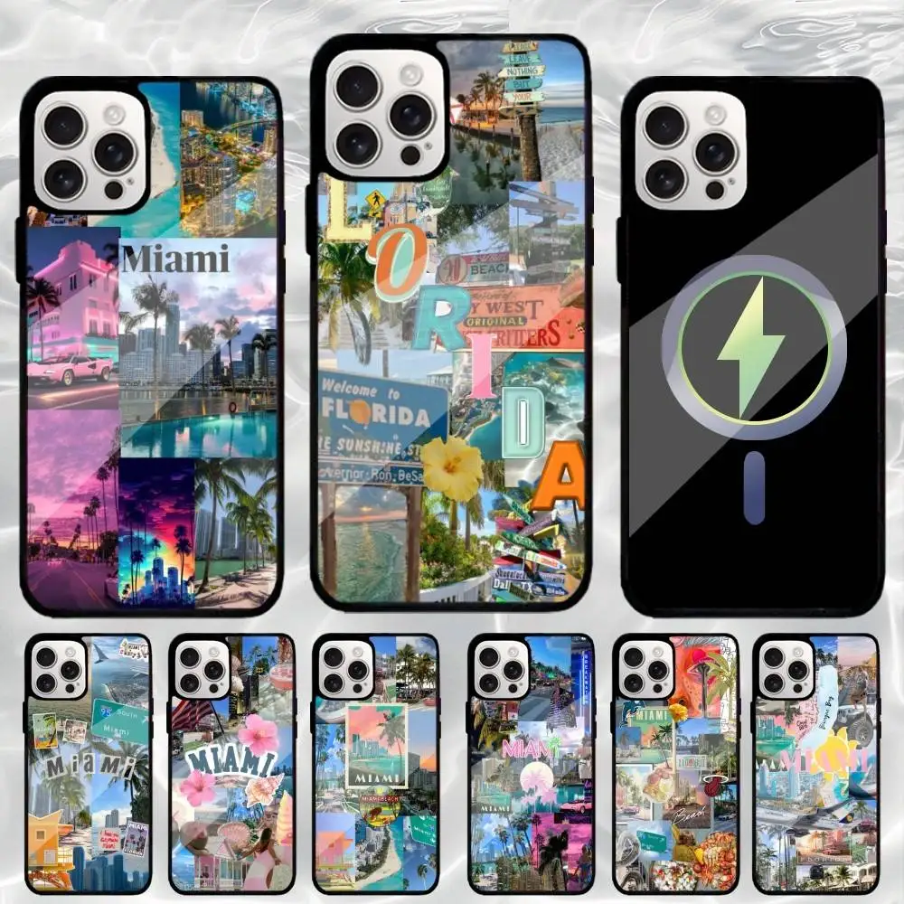 

F-Florida Summer Miami Phone Case For iPhone17,16,15,14,13,12,11 Plus,Pro Max Magnetic Magsafe Wireless Charging
