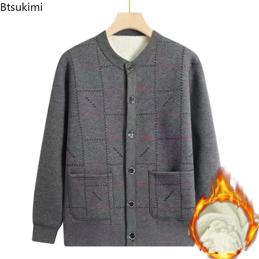 الرجال الموضة في منتصف العمر معاطف الكشمير الخريف والشتاء رشاقته الدافئة فضفاض جاكيتات للرجال الجولة الرقبة ملابس خارجية غير رسمية الذكور #5