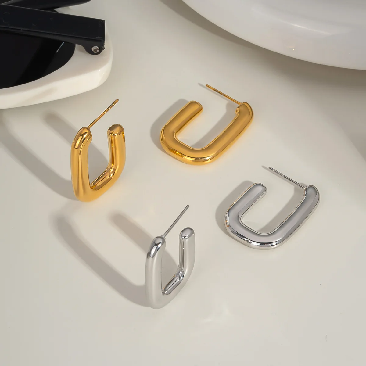 

YHTOT Simple Classic 18K Gold Color Plated Stainless Steel Irregular Earrings Women's Accessories Party Gift