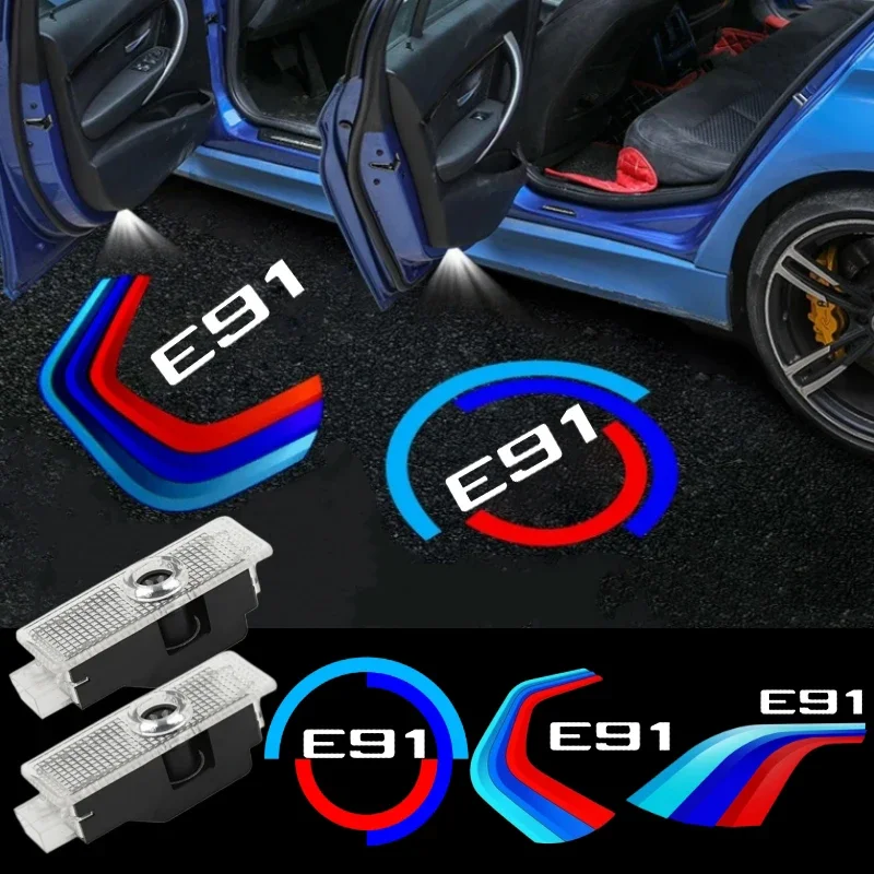 2PCS LED Car Door Projector Welcome Lights Ghost Shadow Courtesy Lamp for BMW 3 Series E91 Logo 2005‑2012 Badge Accessories