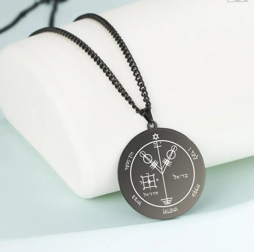 

1PC Silver Solomon Pentacles Seal of Jupiter Mars Mercury Moon Saturn Sun Venus Talisman Pendant Stainless Steel Necklace F1113