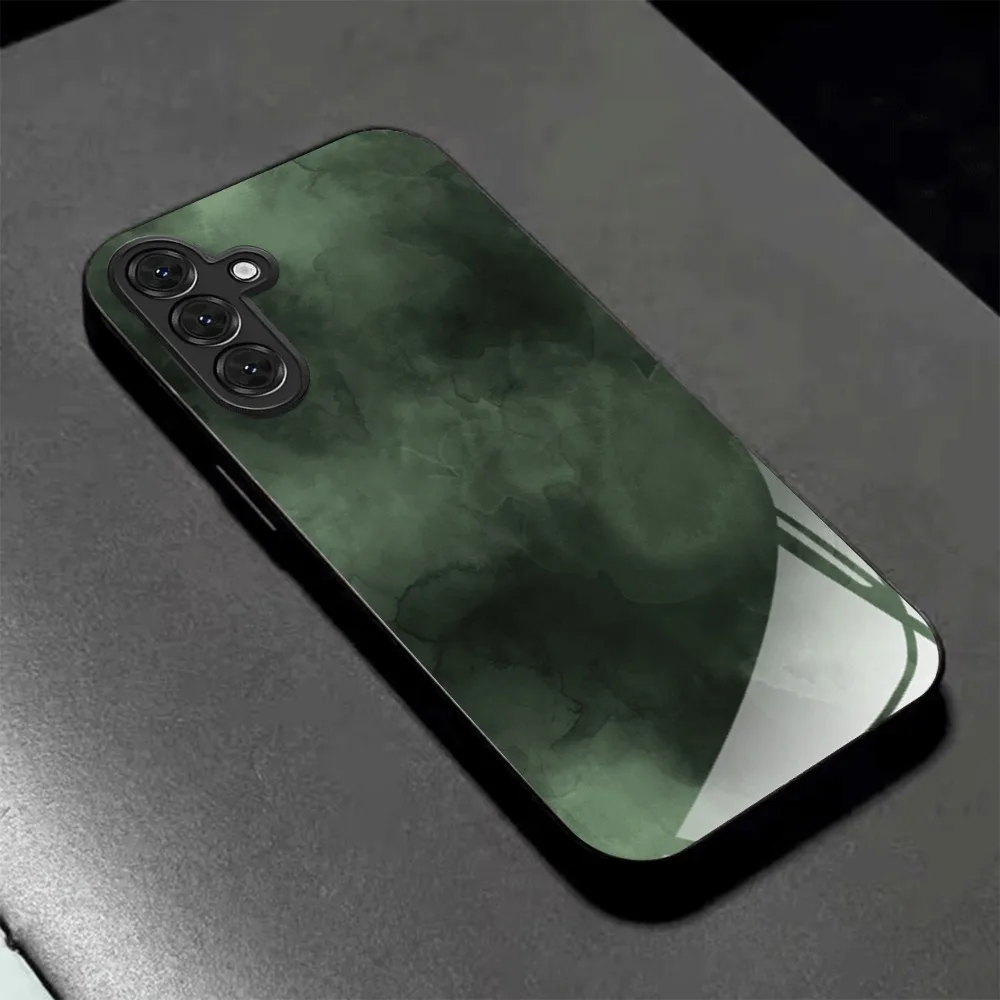 Dark green ink pattern glass phone case suitable for Samsung GalaxyS26 S25 S24 S23 S22 S21 S20FE/Ultra/Plus anti drop back cover