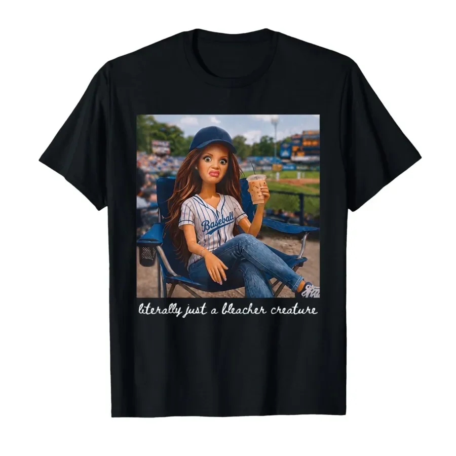 Literally Just A Bleacher Creature Funny Doll Face Meme T-shirt For Men Women 100% Cotton T Shirts Short Sleeve Tops 0424-2