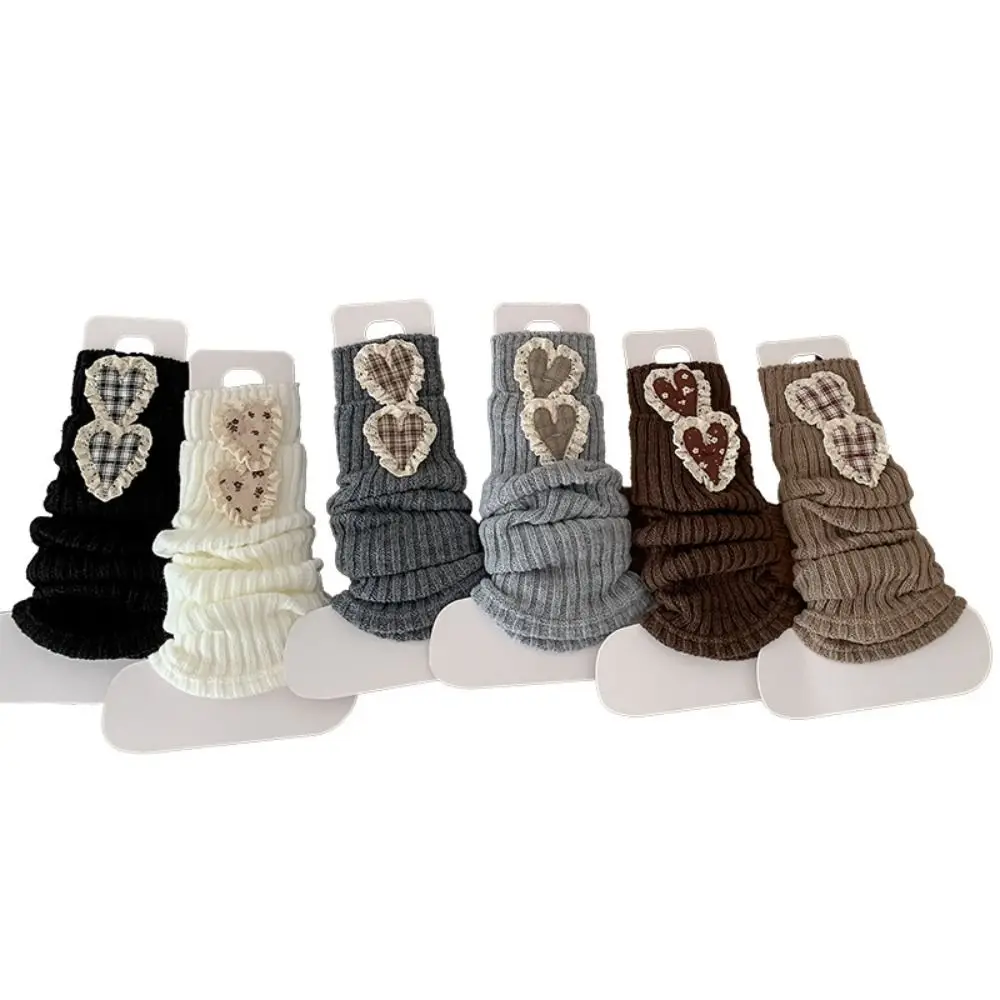 

New Love Heart Leg Warmers Knitted Solid Color Lolita Long Socks Thickened Keep Warm Mid-Calf Sock Winter