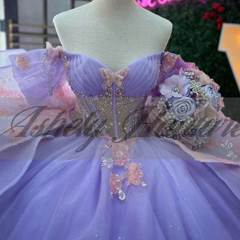 Lindo lavanda princesa 15 anos de idade menina quinceanera vestidos borboleta em camadas saia inchada baile ocasião usar vestido anos novo
