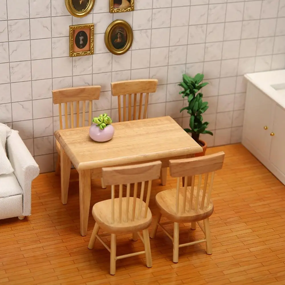 1:12 1/12 Scale Mini Tiny Decorative Wooden Dining Room Dollhouse Furniture Chair Table
