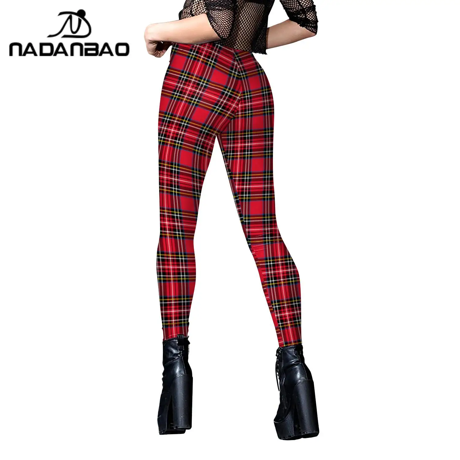 Nadanbao vermelho xadrez feminino leggings festa de natal collants preto verde vermelho listras elk impressão calças moda streetwear presentes de natal