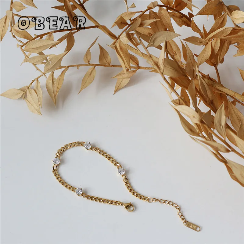 Stainless Steel 18K Gold Plated French Interval Geometric Zircon Bracelet Women Fashion Personality Anniversary Jewelry