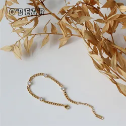 Stainless Steel 18K Gold Plated French Interval Geometric Zircon Bracelet Women Fashion Personality Anniversary Jewelry