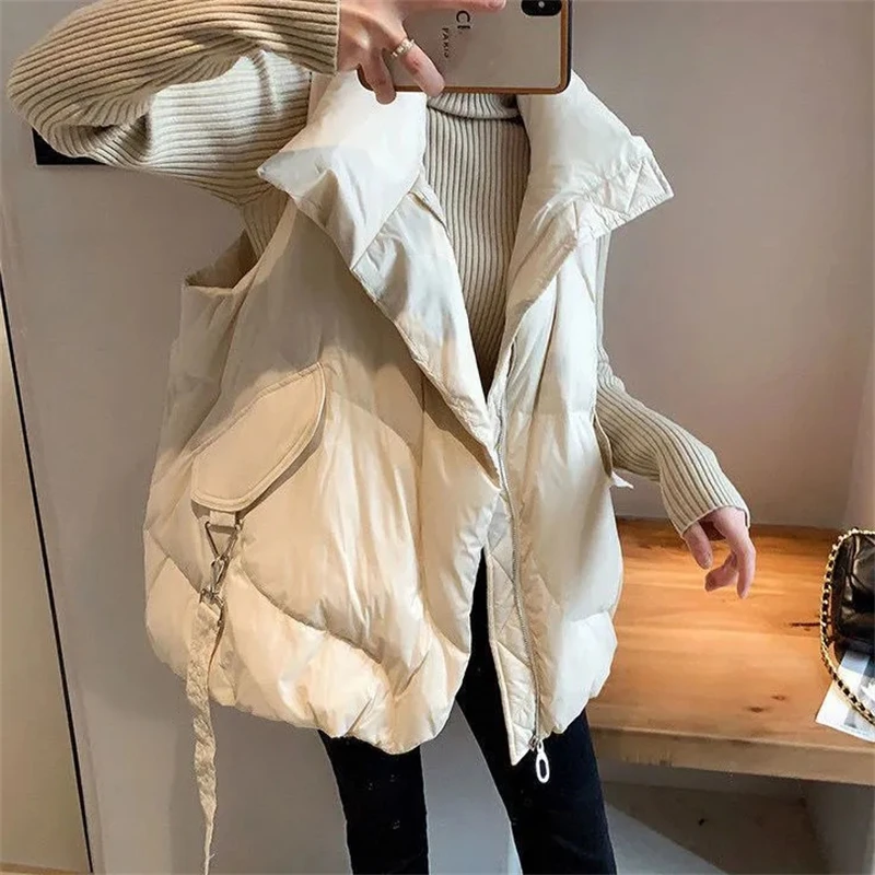 2024 New Korean Puffer Jacket Winter Down Cotton Vest Women\'s Jacket Loose Casual Waistcoat Womens Fashion Sleeveless Jacket Out