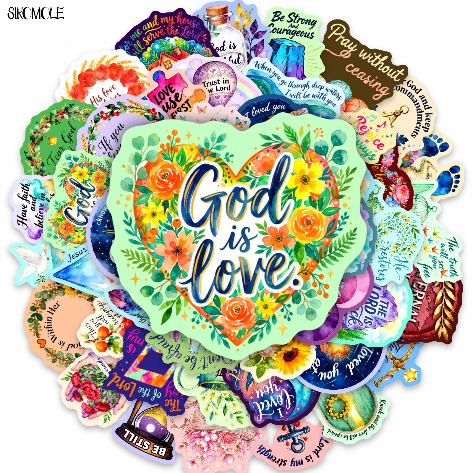 10/30/50PCS Beautiful Watercolor Inspirational Faith Text Stickers Book DIY Skateboard Toys Luggage Decoration Graffiti Sticker
