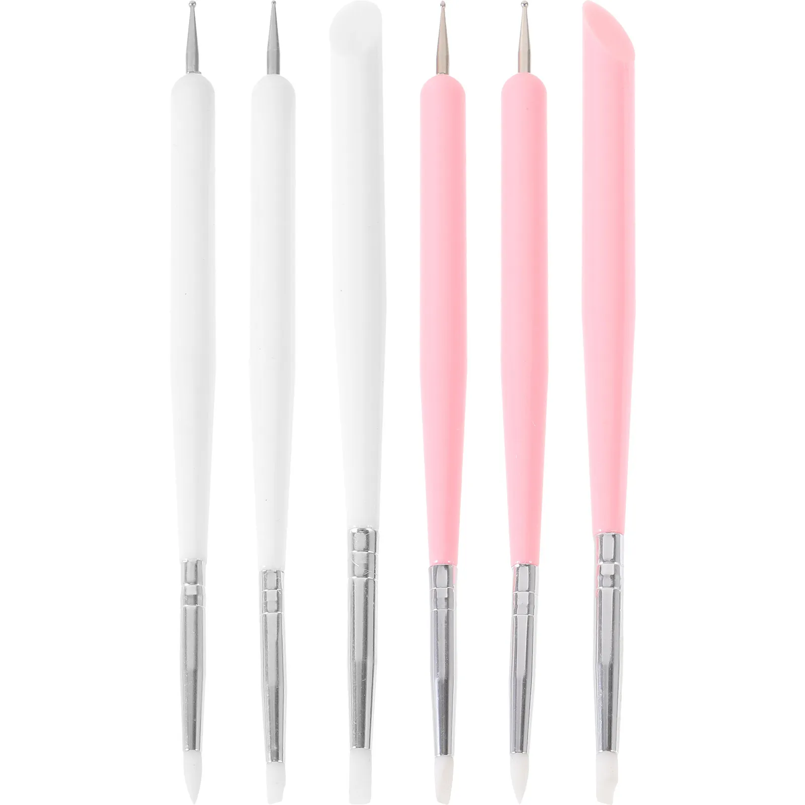 6Pcs Nail Art Brush Double End Professional Long Handle Lightweight Manicure Pen Kit for Fine Line Drawing Acrylic Gel Natural