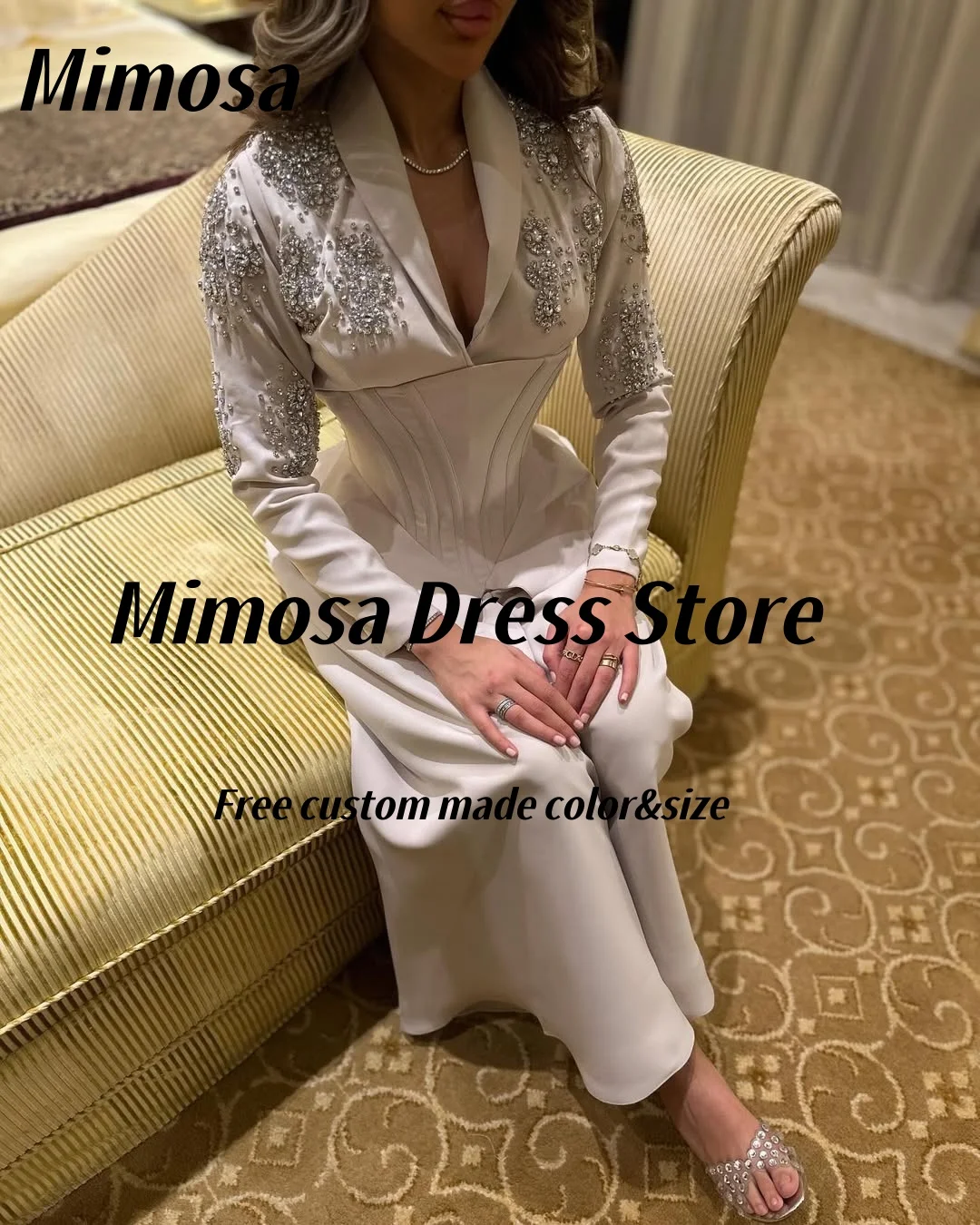 ميموزا التلبيب الخامس الرقبة الديكور بانت الدعاوى المرأة السعودية مساء حفلة طويلة الأكمام الدانتيل يصل الكورسيهات فساتين لحضور الحفلات الموسيقية حسب الطلب #4