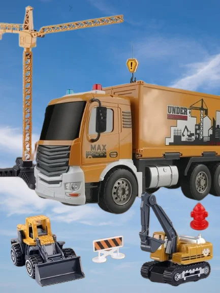 

Multi-function play Children's container truck engineering car excavator crane rail car truck alloy set boy