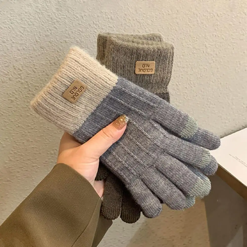 1 Paar Winter handschuhe Unisex Touchscreen weiche dicke Plüsch volle Finger gestrickt farblich passend verdickte Outdoor-Fahrrad handschuhe