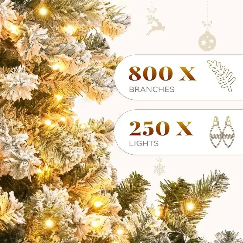 YITAHOME 6/7.5/9 Ft Prelit Snow Flocked Artificial Full Christmas Tree, Christmas Pine Tree with 8 Light-Modes, 800 Branch Tips