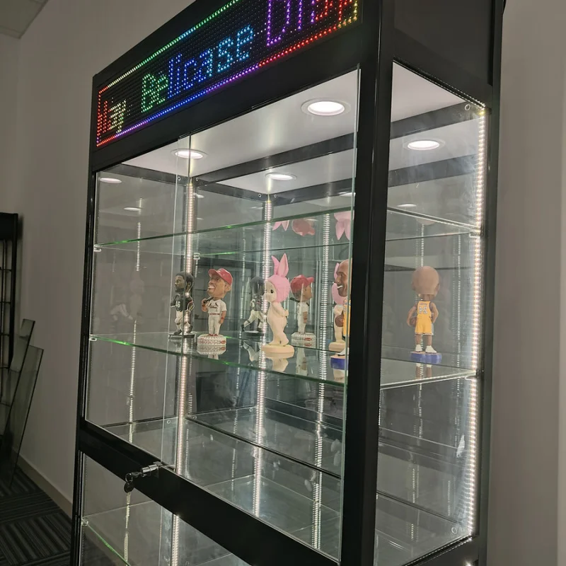 Op Maat Gemaakte Hete Verkoop Led-Scherm Rookwinkel Glazen Etalage Vitrine Kast Afsluitbare Winkel Vitrine Met Led Ligh