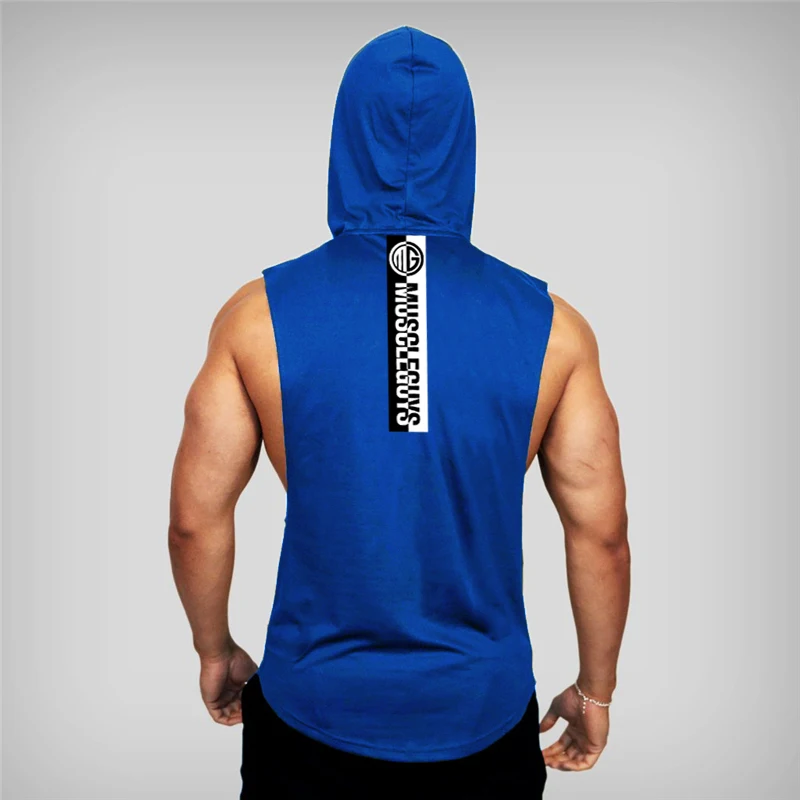 

New Gym Bodybuilding Fitness Tank Tops Man Fashion Print Hooded Bottoming Shirt Summmer Casual Breathable Cotton Loose Vests