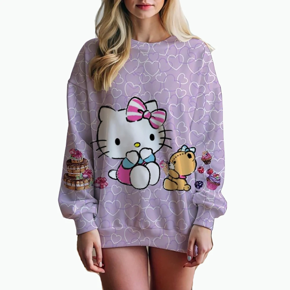 Streetwear Hoodies HELLO KITTY Printed Women Sweatshirt Autumn Winter Long Sleeve Harajuku Pullovers Hooded Sweater sudadera