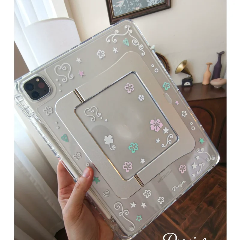 Vintage Pattern Vine Stars Silver Premium For iPad Pro 13 11 M5 M4 M3 M2 Air 8 7 5 6 11th A16 12.9'' 10 11 12 Th Mini 7 6 Case