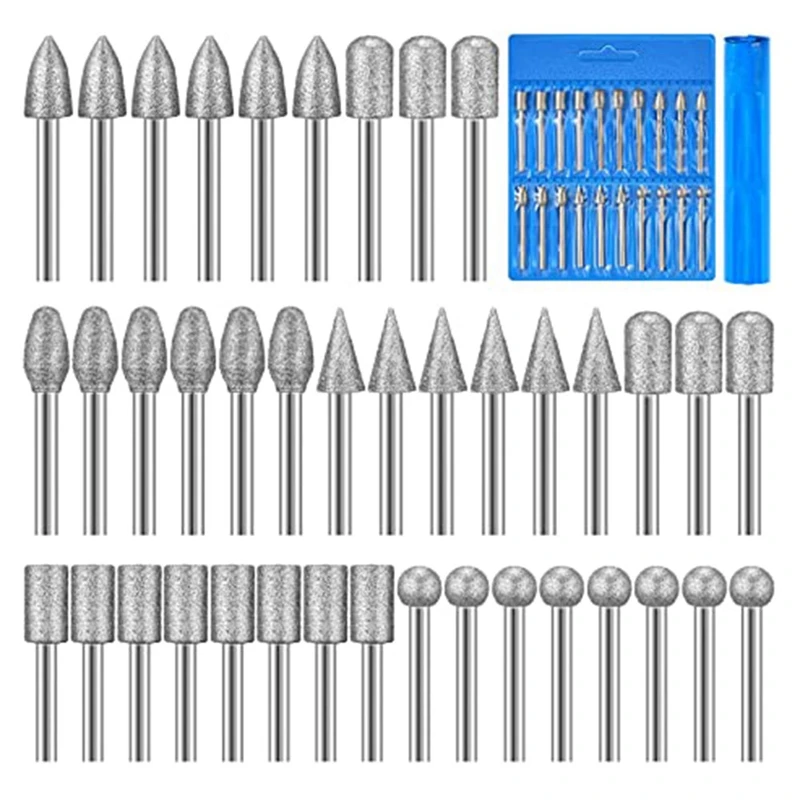 40 Pieces Diamond Burr Bits Stone Carving Set For Dremel Rotary Tool With 1/8 Inch Shank For Polishing Engraving Stone