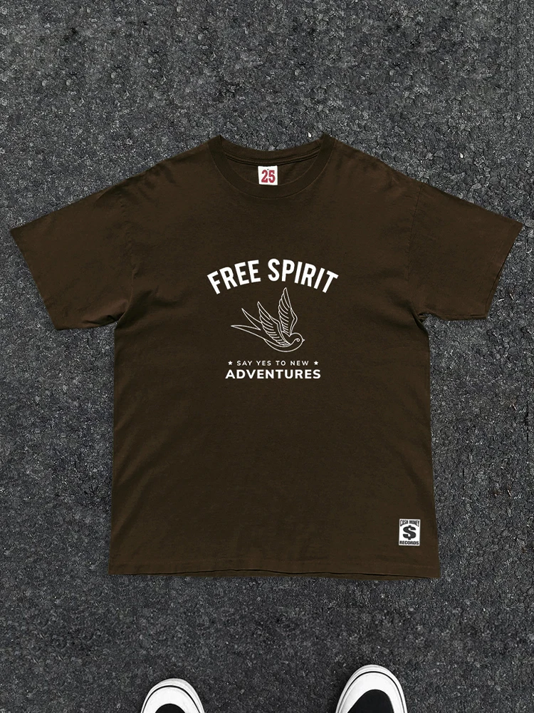 Unconstrained Freedom Oversize Short Sleeve T-Shirt Retro Subculture Design Casual Loose Fit round Neck Youth Fashion Summer ...