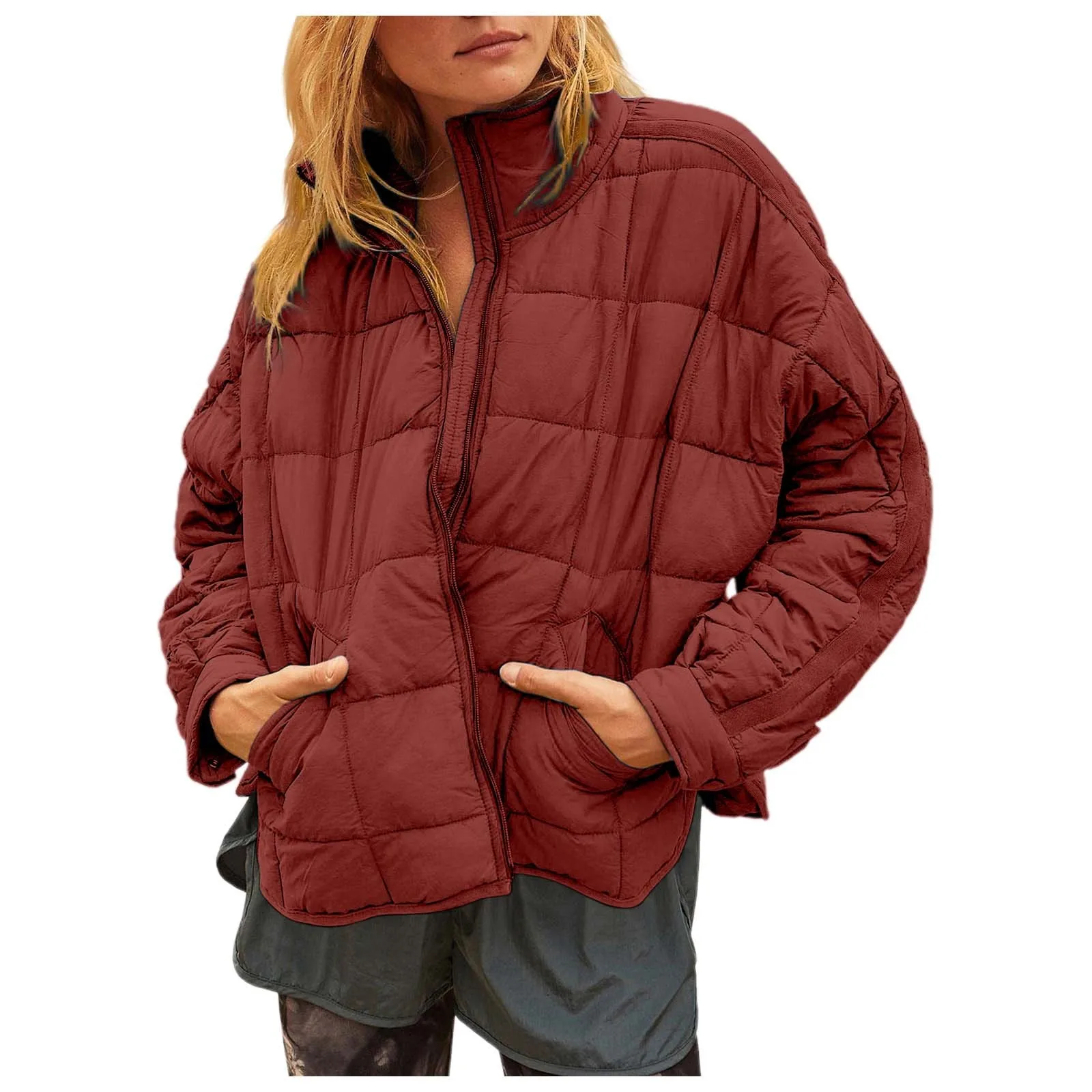 Lightweight Oversized Long Sleeve Down Jacket Zipper Packable Winter Warm Coats Women Stand Solid Loose Fit Casual Parka