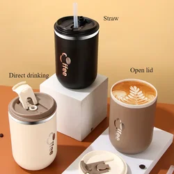 500ml Double Wall Stainless Steel Thermos Cups with Straw Insulated Thermal Mug Vacuum Flasks Coffee Travel Drinks Water Bottle