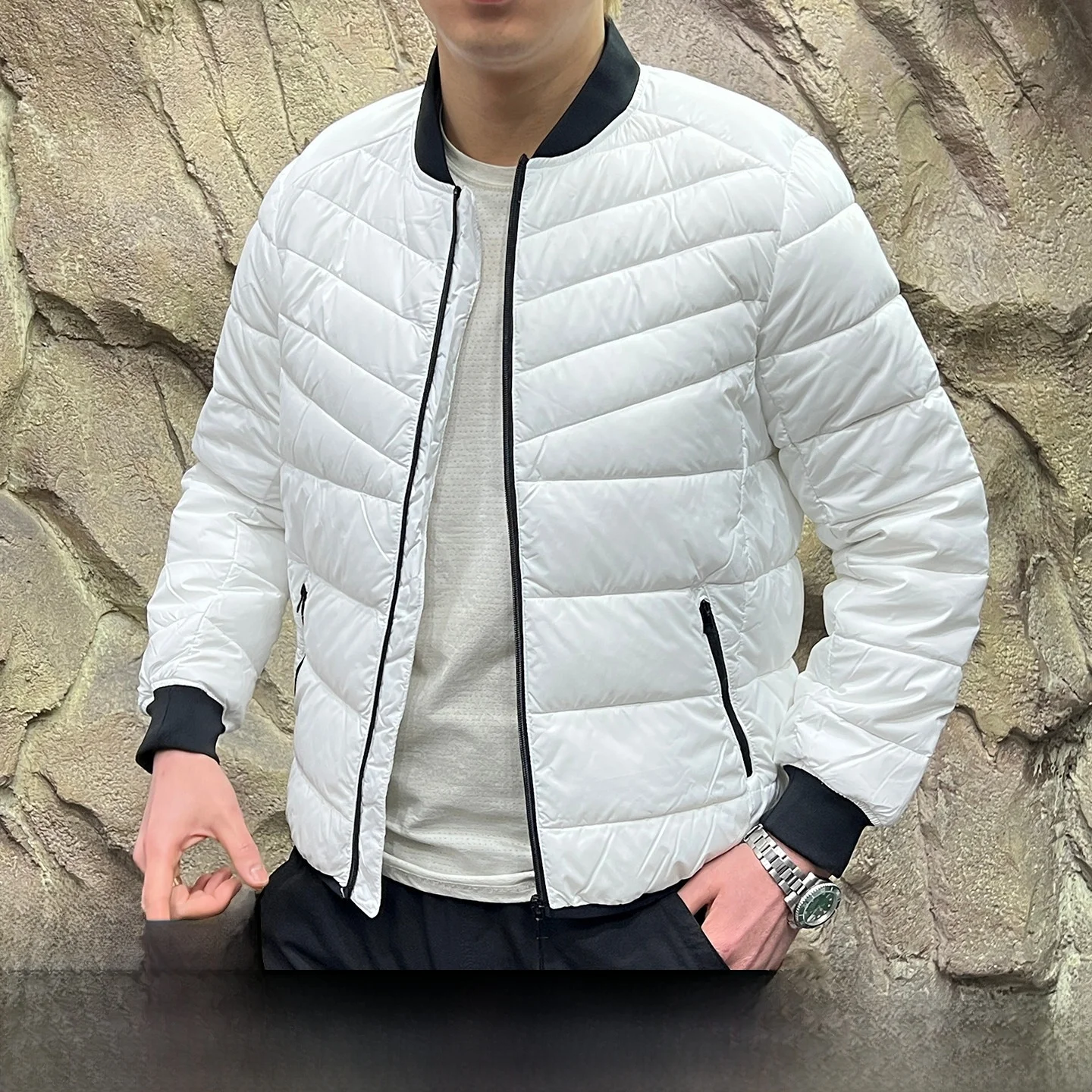 

Динамичная легкая утепленная хлопковая куртка мужская стеганая с воротником-бомбером, стандартный крой, CleanFit, с длинными рукавами, теплая, повседневная