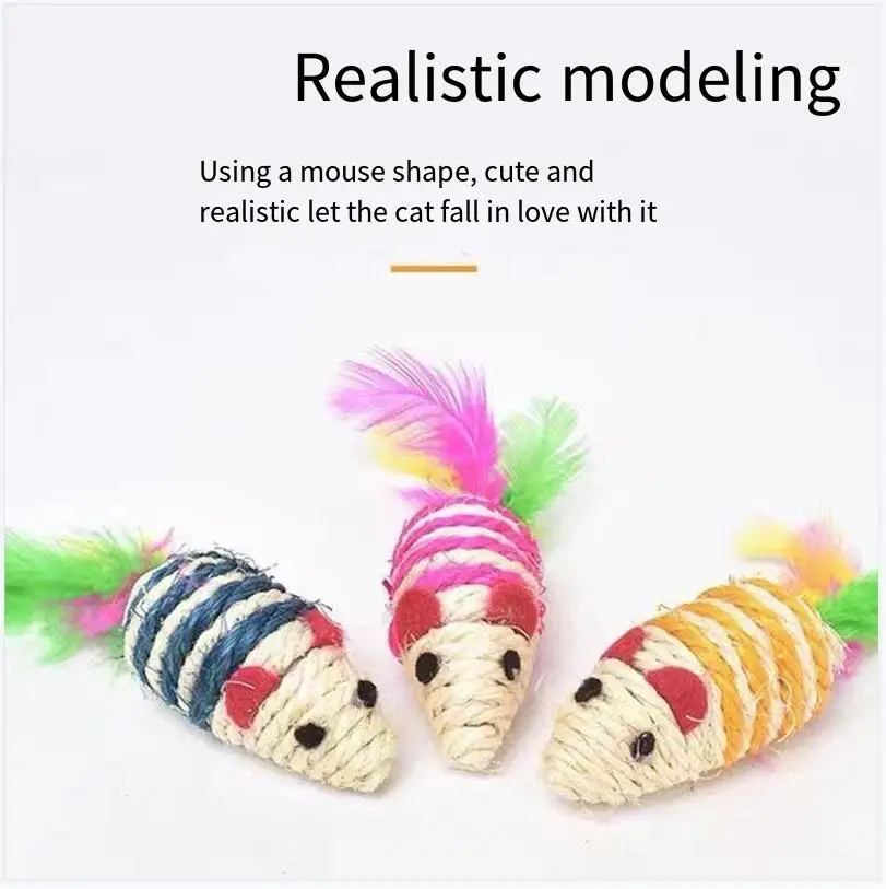 4 Mouse Pack Pet Cat Toy Fake Mouse Mini Funny Cat Colorful Feather Sisal Mini Toy Pet Supplies