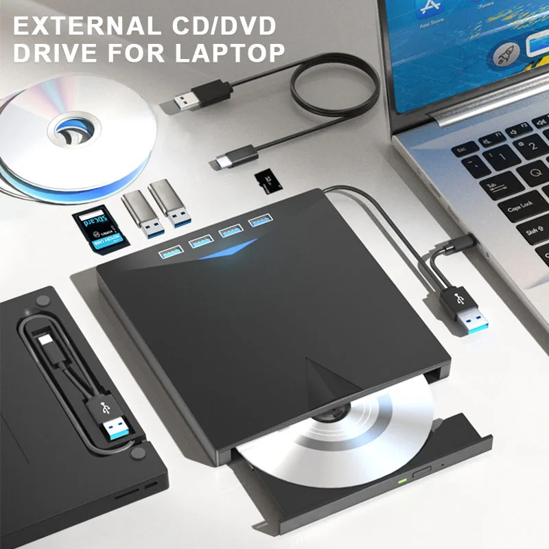 External DVD Drive for Laptop PC Portable CD/DVD ROM Player Burner with SD TF Card Slots USB3.0 Optical Drives