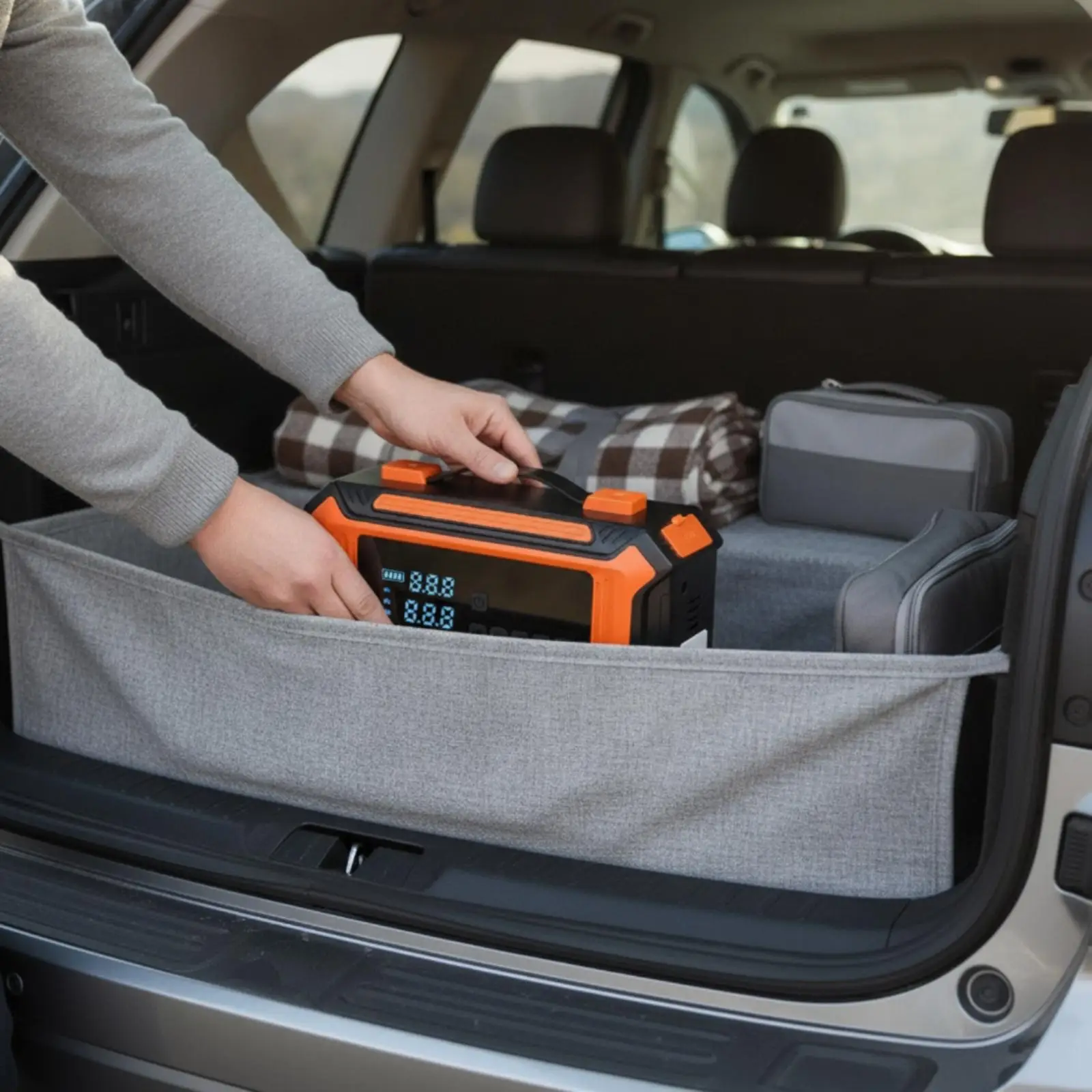 Portable Vehicle Emergency Pump with Tire Inflator and Jump Starter for Car Roadside Assistance Kit