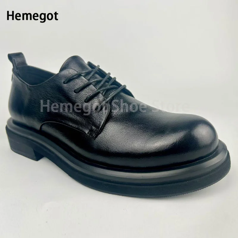 Zwart lederen herenschoenen Ronde neus Veterschoenen Casual schoenen Hoge kwaliteit schoenen Herenschoenen Flats Leren schoenen Zapatillas De Hombre