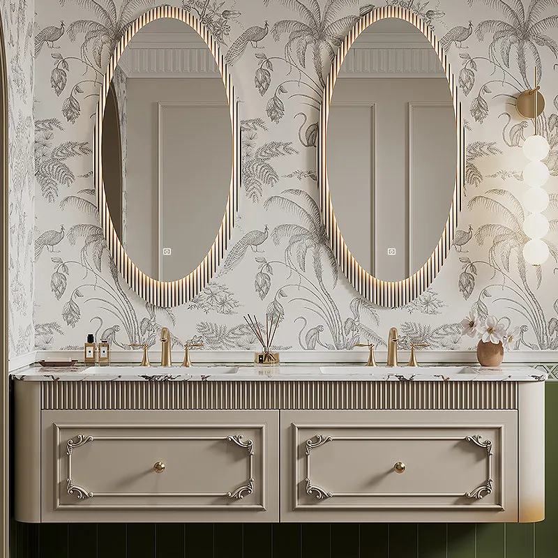 CX retro solid wood rock slab seamless ceramic integrated basin bathroom cabinet combination