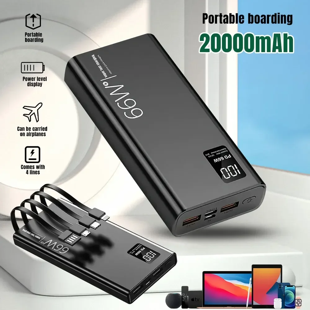 Power Bank 50000mAh For Xiaomi iPhone Samsung 66W Super Fast Charging For 22.5W  Built-in 4 Cables Portable Digital Power bank