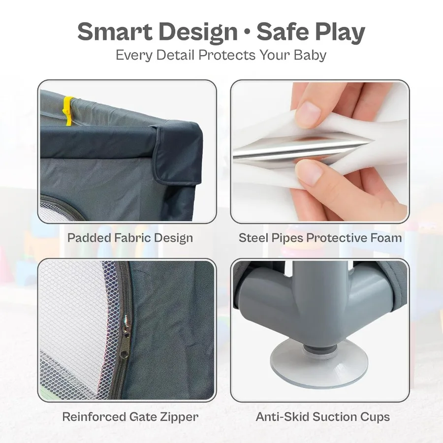 Box per bambini extra large 79x71 pollici con cancelli con cerniera e recinzione di sicurezza in morbida rete traspirante per uso interno ed esterno Ideale per