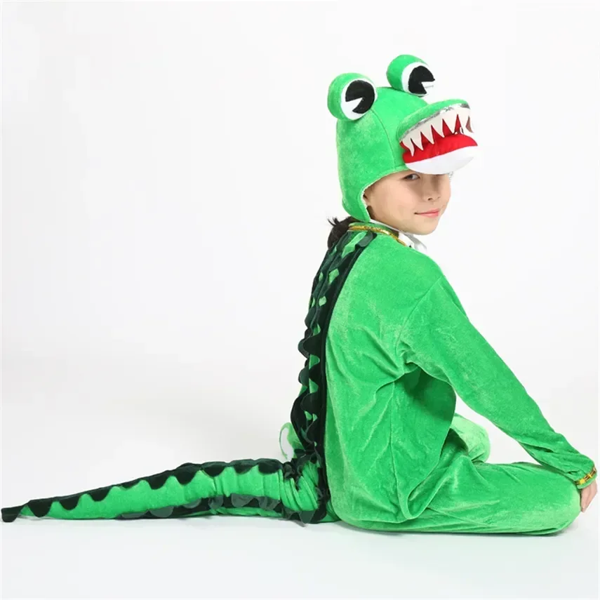 Halloween Crocodile Dinosaur Cosplay Trajes para crianças, conjunto com capuz, macacão de veludo para meninos e meninas, trajes anime para festa de carnaval