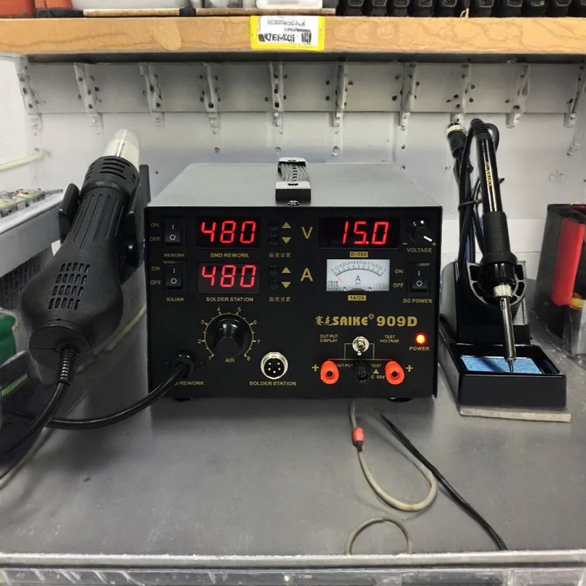 Saike 909d 3 em 1 estação de solda pistola de ar quente desoldering ferro elétrico soldagem 1a/2a 0-15v dc fonte de alimentação regulada