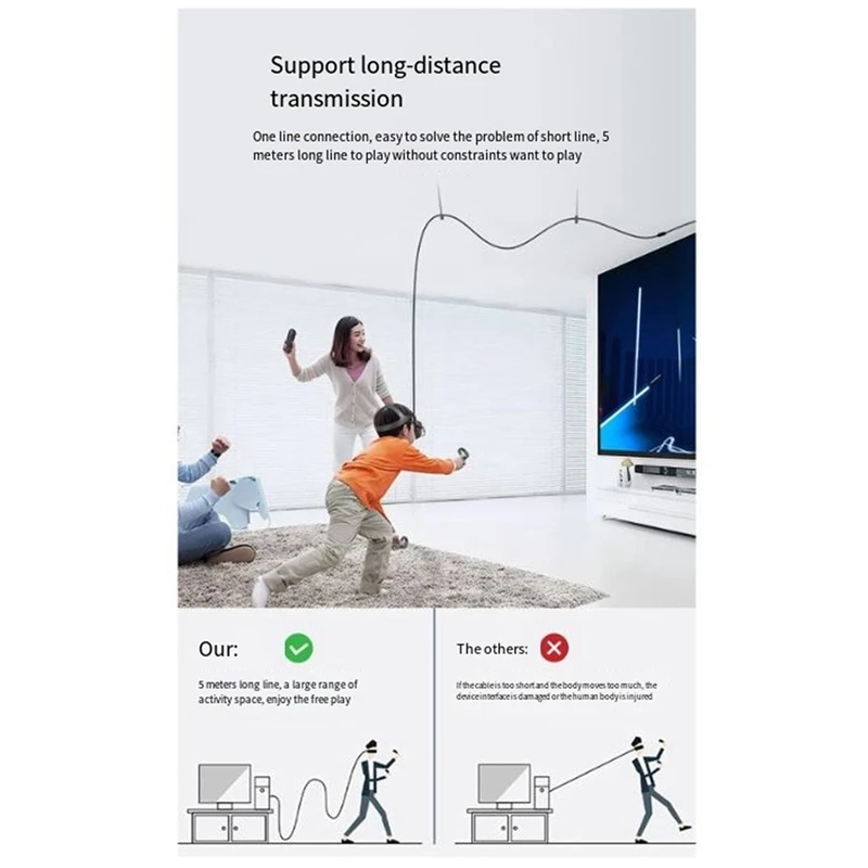 Cable de transferencia de datos de alta velocidad para Meta/Oculus Quest 3, Cable de datos VR de 5M, 2A, carga rápida, 5gbps, fácil de usar, duradero