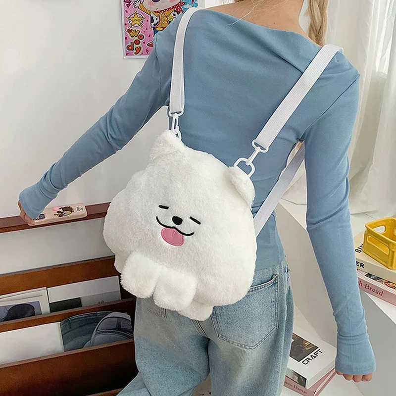 Cartoon Cute Samoyed Plush Backpack Kawaii Large Capacity Animal Doll Shoulder Bag Children's Schoolbag Home Decoration Gifts