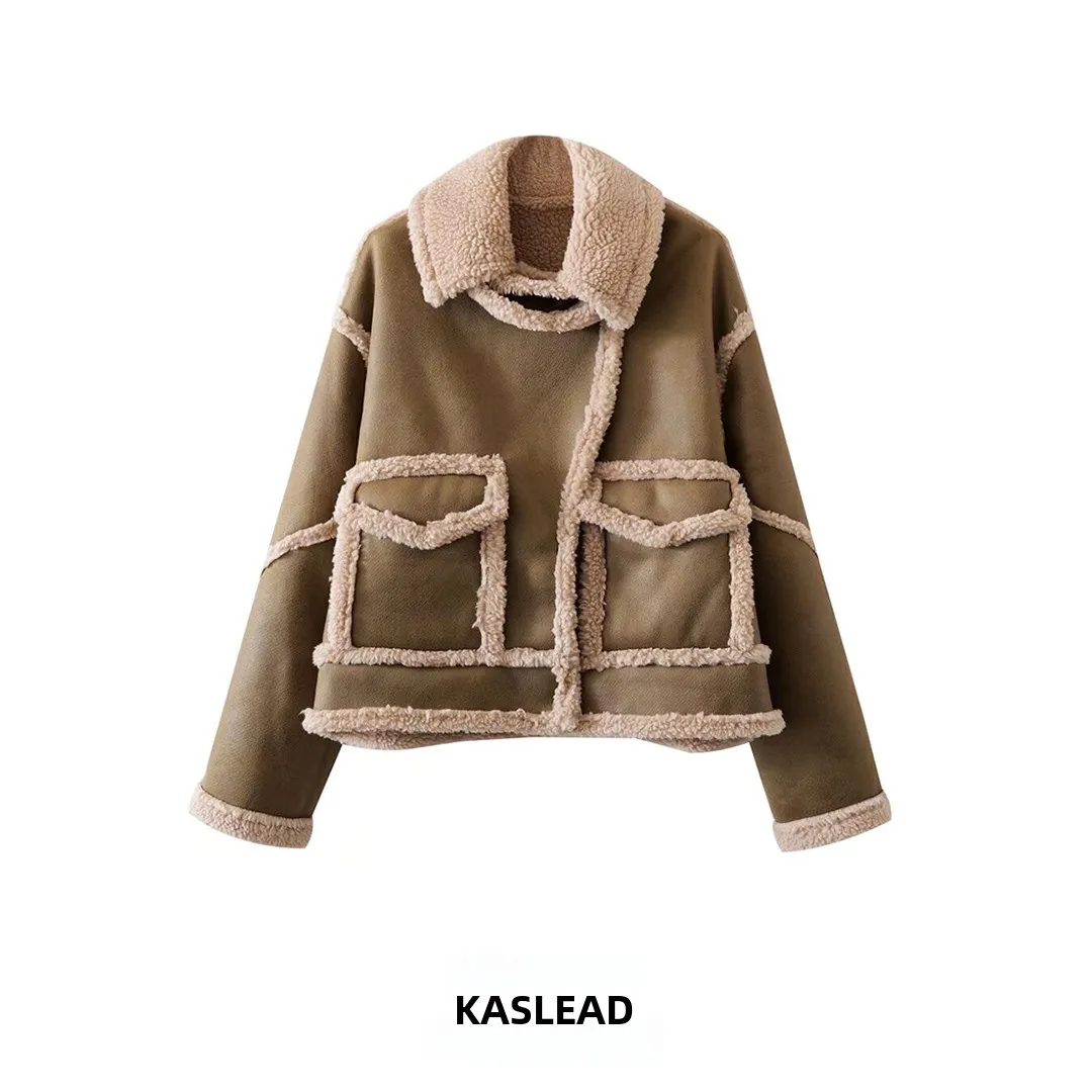 سترة جلدية وفرو بسيطة وعصرية جديدة من KASLEAD، ملابس للدراجات النارية، معطف نسائي بأكمام طويلة وسحاب بأسلوب الشارع