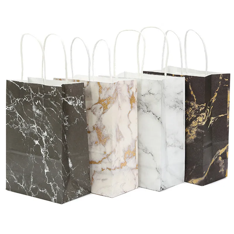 Marbling Gift Bags Kraft Paper Marble Shopping Packaging Bags With Handle Wedding Party Candy Present Cookie Jewelry Festival