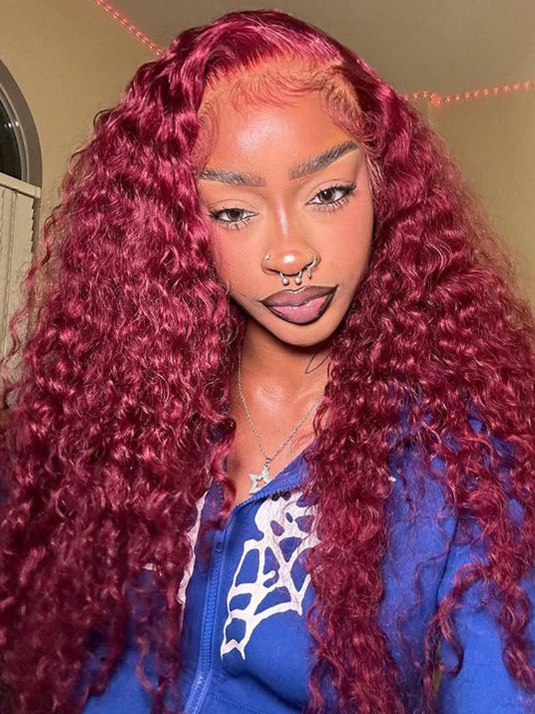 Vietnamese 30 32 inch 99J Burgundy 13x6 HD Lace Front Human Hair Wigs Deep Wave 13x4 Lace Frontal Wig Prepluck Curly 5x5 Closure Wig