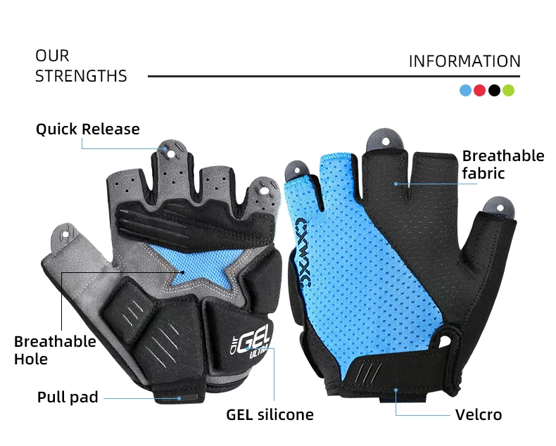 CXWXC MTB Fahrrad-Radfahrhandschuhe mit halben Fingern, 6 mm dickes Handflächenpolster, stoßfest und rutschfest, Stretch-Gewebe, GEL-Fahrrad-Kurzhandschuhe – Detail 5