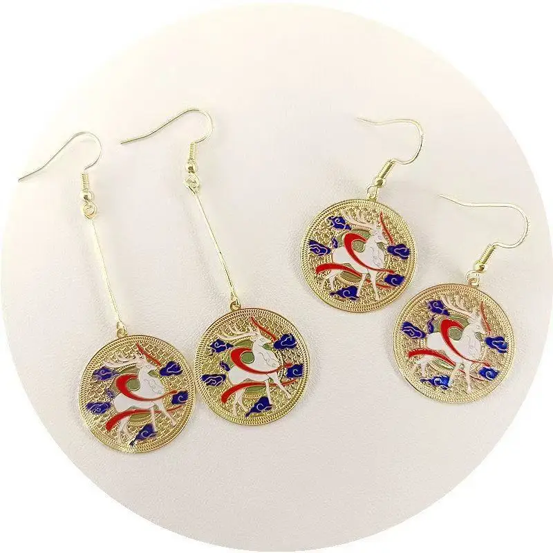 Vintage Chinese Legendary Animal Earrings for Women Phoenix Peacock Deer Shaped Mythical Creature Ethnic Jewelry Ear Clip Gifts