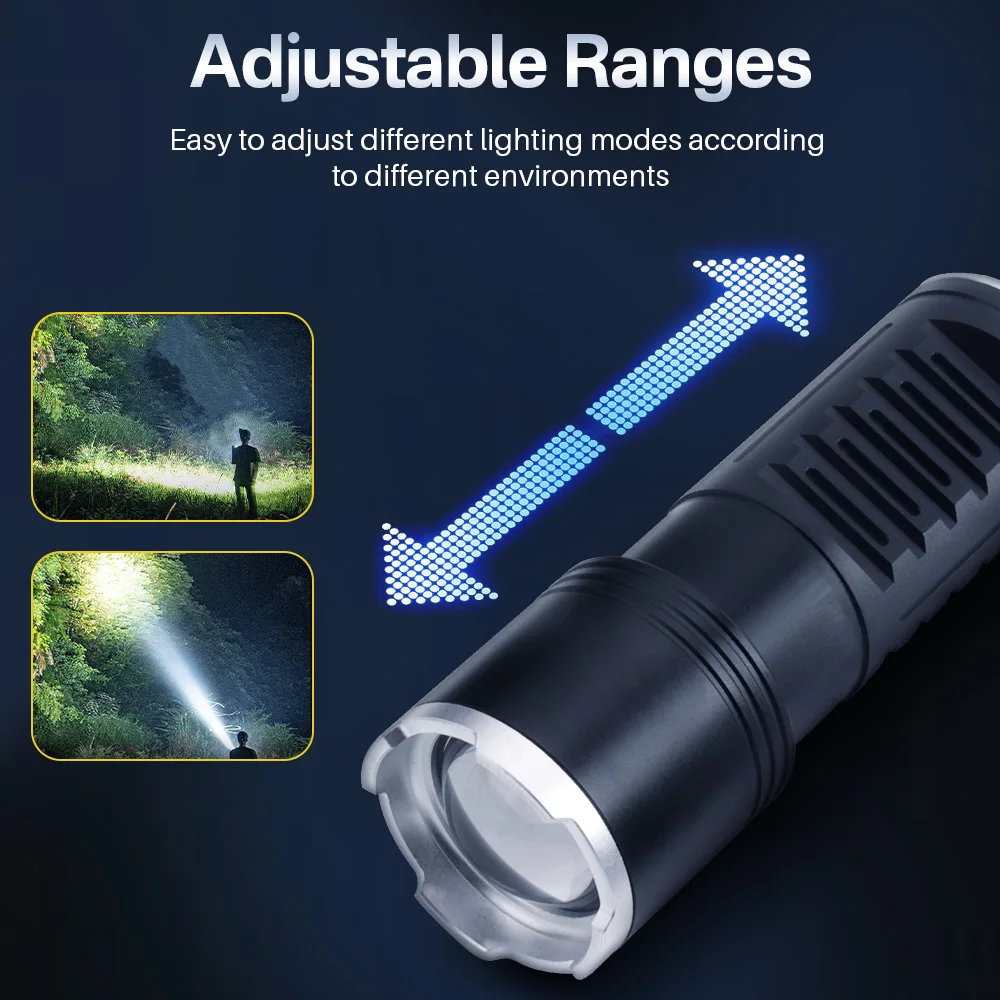 BORUiT 30W Powerful LED Flashlight 1600LM USB Rechargeable Zoom Torch 1000m Long Rang Lamp With Built-in Battery for Fishing