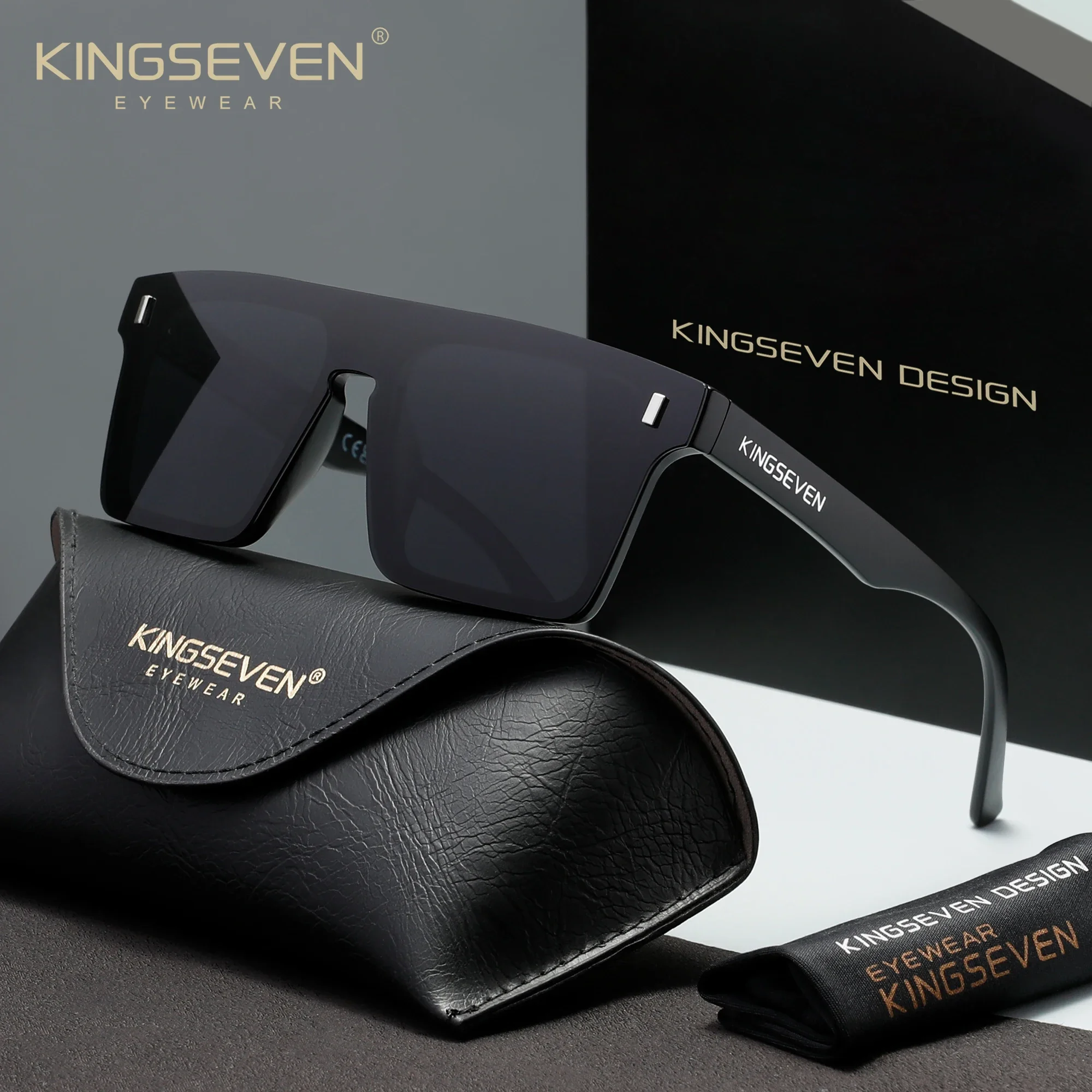 Óculos de Sol Anti-reflexo KINGSEVEN para Homens e Mulheres, Polarizados UV400, Óculos de Moda para Atividades ao Ar Livre, Armações Quadradas Sem Aro